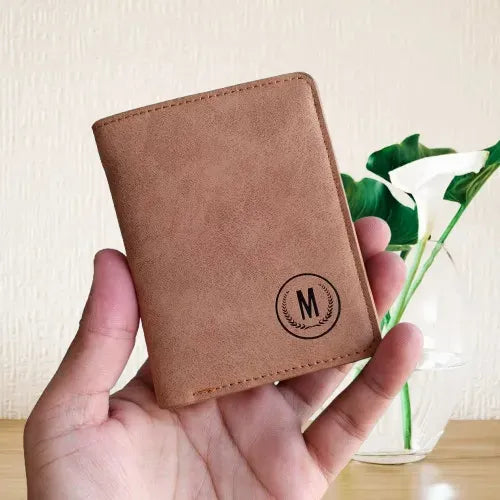 M / Logo Premium Slim Book Shape Leather Wallet for Men – Black