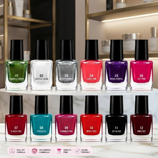 12 Pcs Peel Off Nail Paint Set – Random Colors