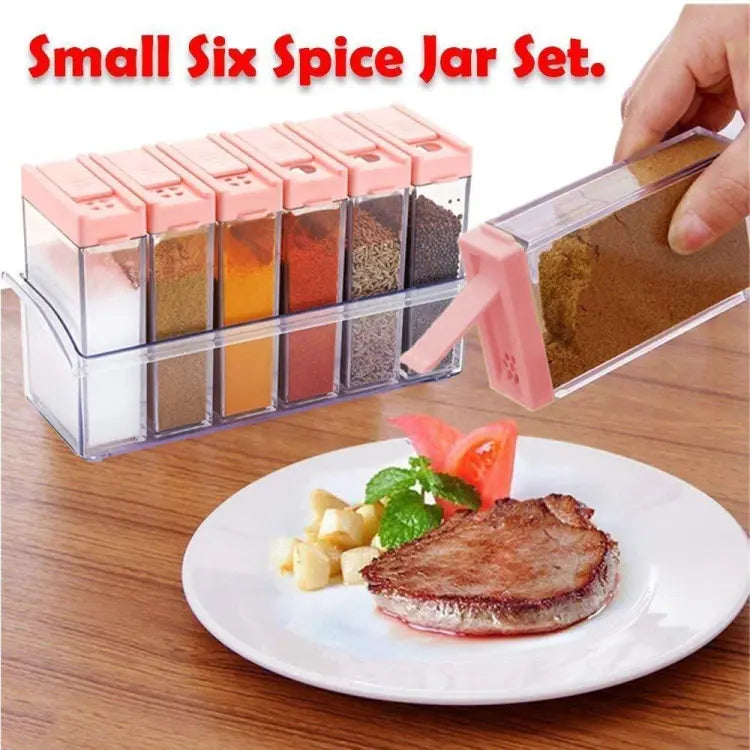 6-Piece Crystal Spice Jar Dispenser Set – Easy Flow Masala Rack