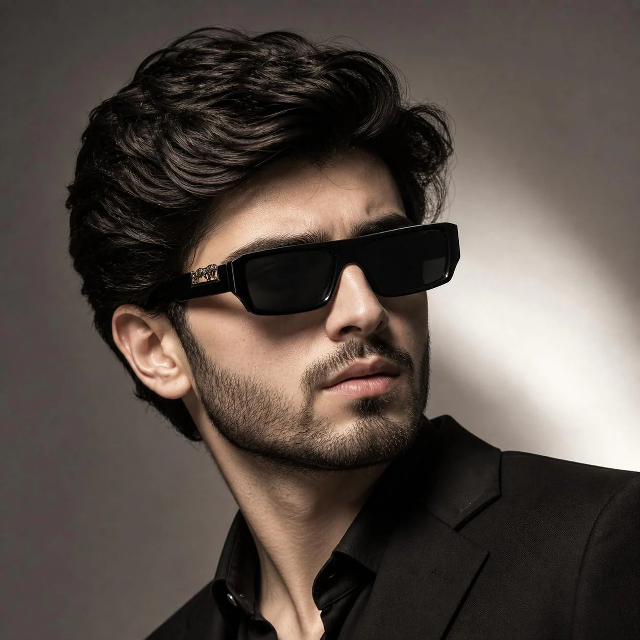 Leopard Logo UV400 Rectangular Sunglasses – Unisex Black Frame