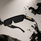 Leopard Logo UV400 Rectangular Sunglasses – Unisex Black Frame
