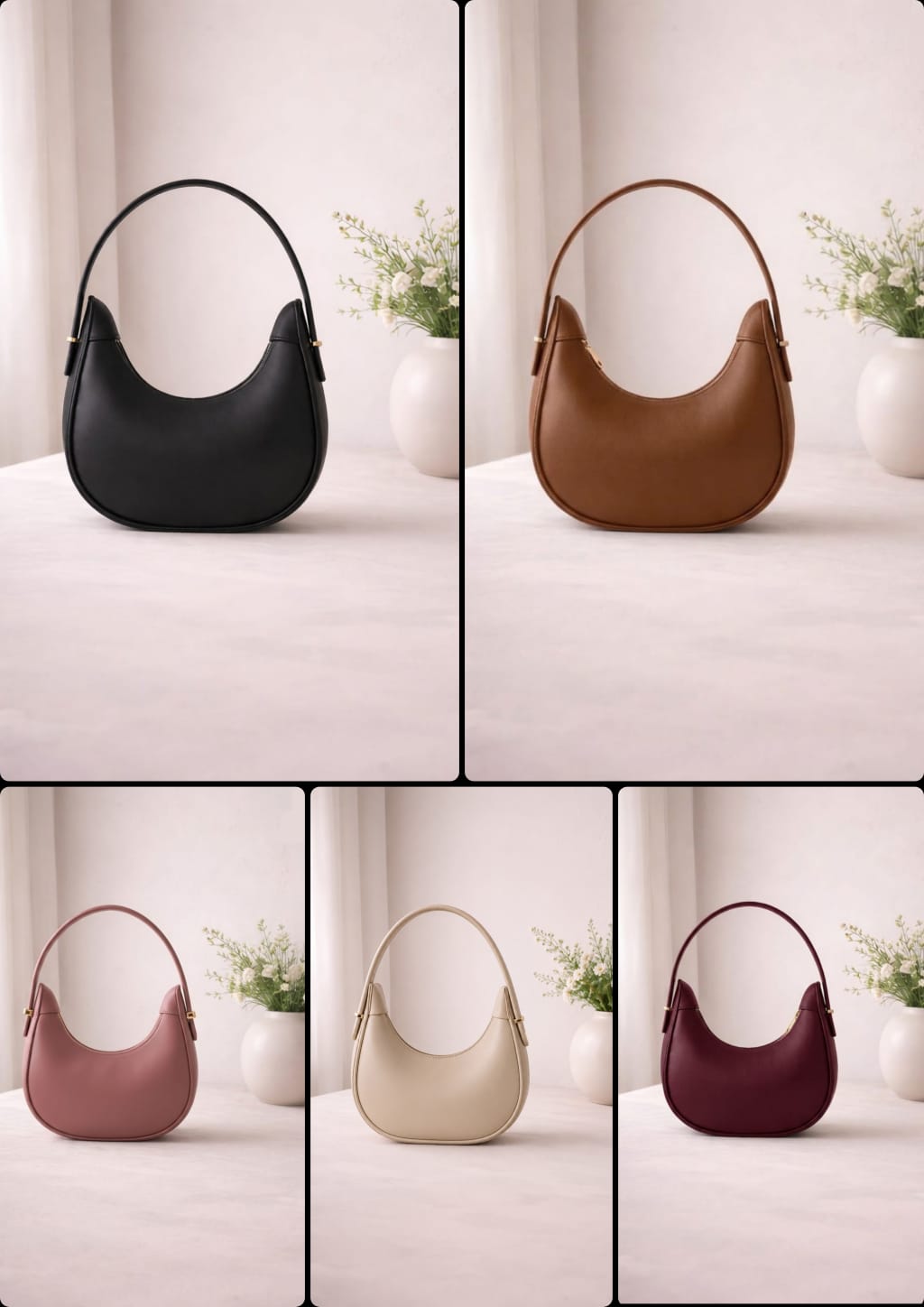 Half Moon Shoulder Bag Minimalist Elegant Handbag for Women (Random Colours)
