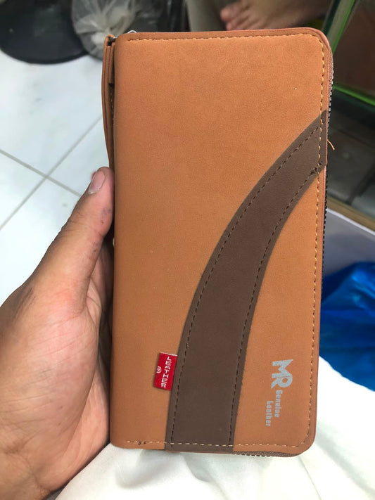 MR Leather Wallet with Zipper – Premium Brown Men's Wallet
