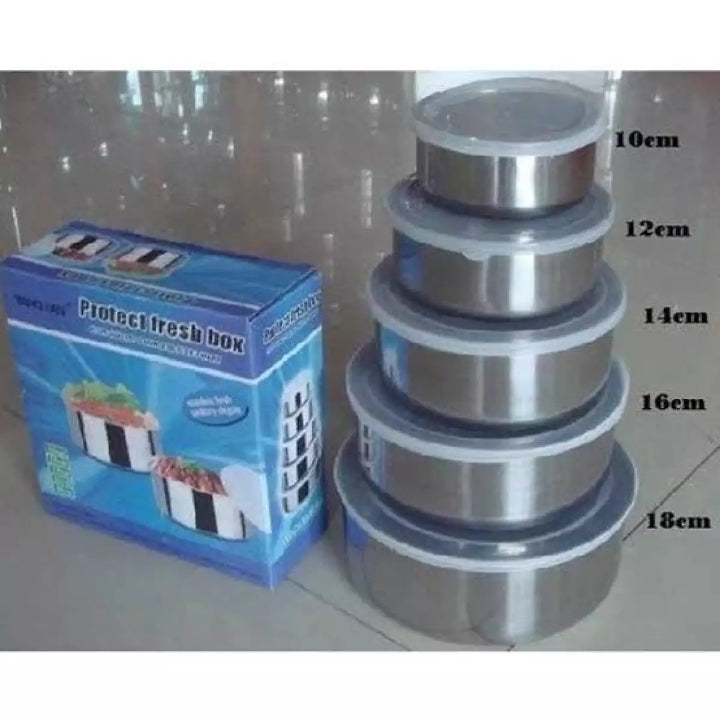 5pc Set Stainless Steel Bowl with Lid Kitchen Refrigerator Food Storage