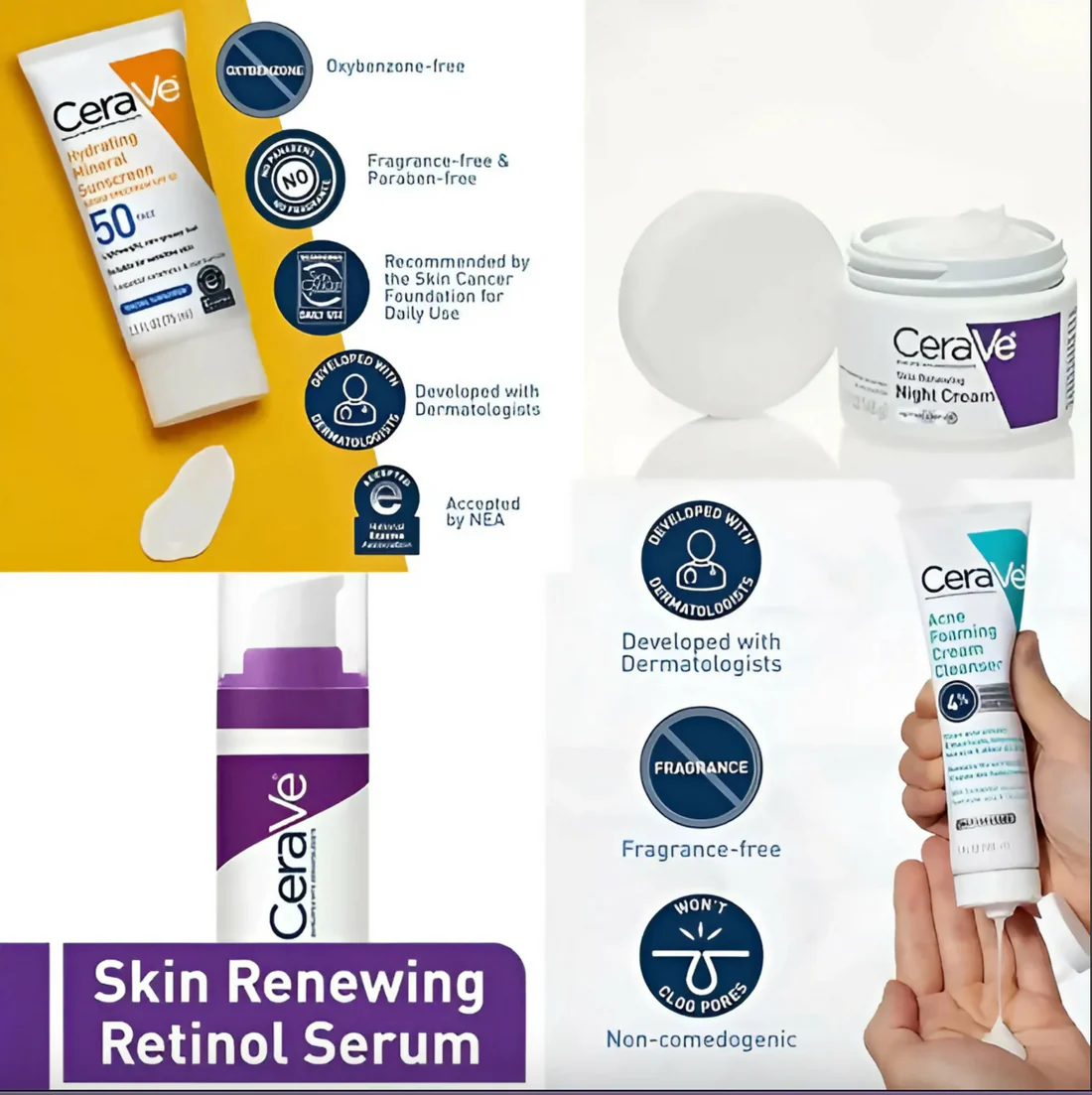 CeraVe 4 In 1 Skincare Kit – Cleanser, Retinol Serum, Night Cream & Sunscreen