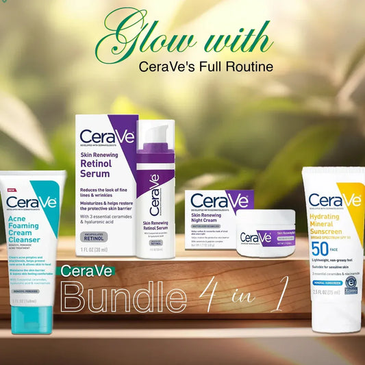 CeraVe 4 In 1 Skincare Kit – Cleanser, Retinol Serum, Night Cream & Sunscreen