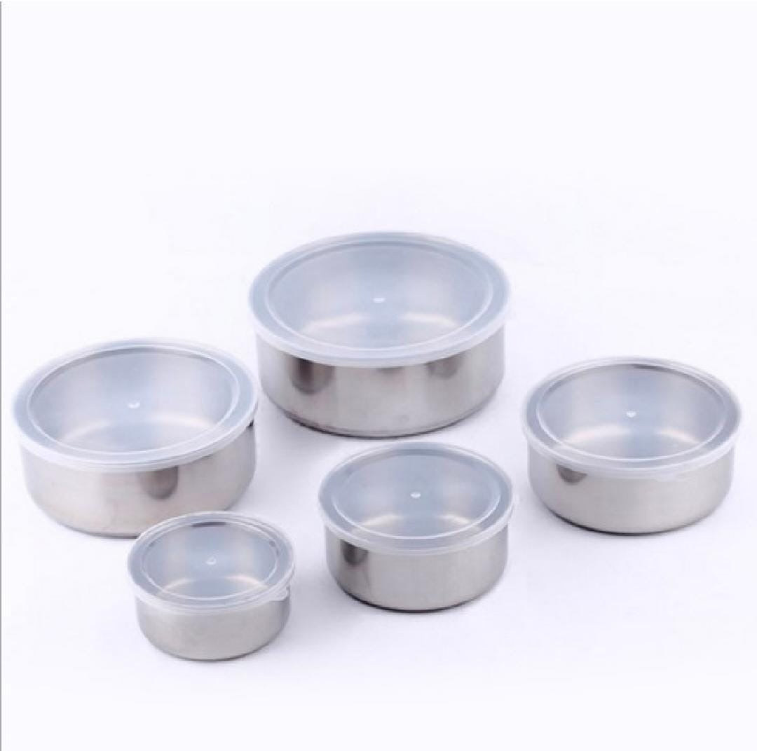 5pc Set Stainless Steel Bowl with Lid Kitchen Refrigerator Food Storage