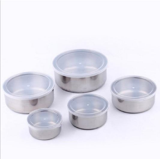 5pc Set Stainless Steel Bowl with Lid Kitchen Refrigerator Food Storage