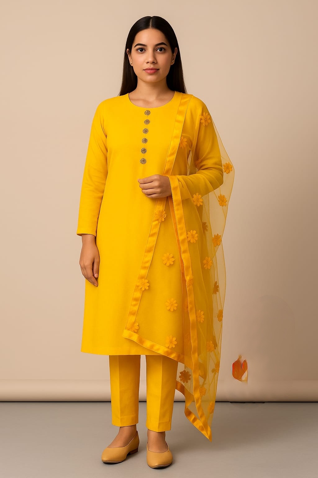 Premium Katan Silk Unstitched 3 Piece Suit With Net Dupatta For Women (Random colour)