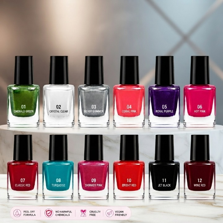 12 Pcs Peel Off Nail Paint Set – Random Colors