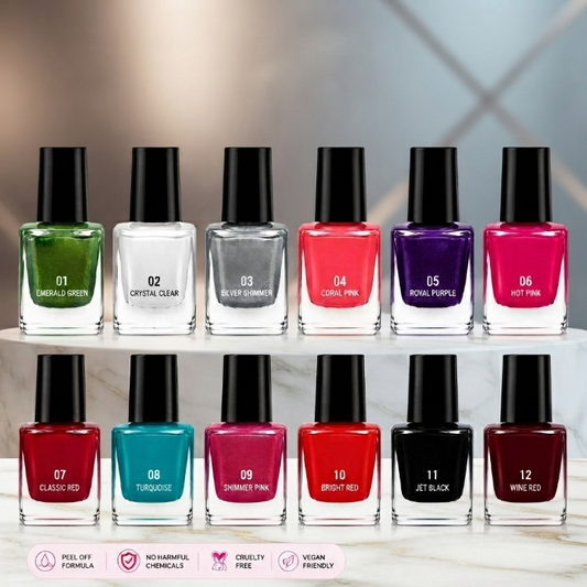 12 Pcs Peel Off Nail Paint Set – Random Colors