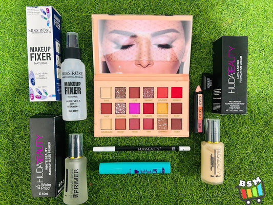 7 in 1 Makeup Deal - Fixer, Primer , Foundation, Lip pencil, Mascara, Lip Pen, Eyeshadow Pallet